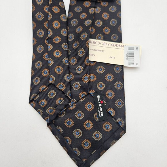 Kiton Napoli Seven Fold Blue Geometric Silk Tie NWT - Picture 3 of 4